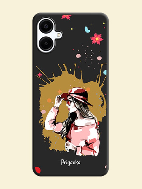 Mordern Lady With Color Splash Background With Custom Text On Space Black Custom Soft Matte Mobile Back Cover - Galaxy F06