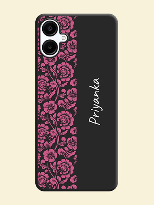 Pink Floral Pattern Design With Custom Text On Space Black Custom Soft Matte Mobile Back Cover - Galaxy F06