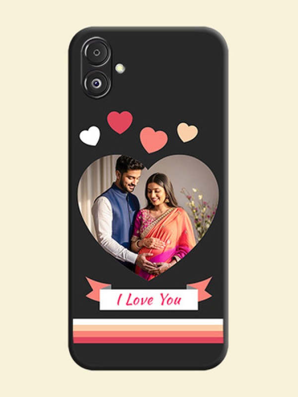Love Shaped Photo with Colorful Stripes on Personalised Space Black Soft Matte Cases - Galaxy F14 5G