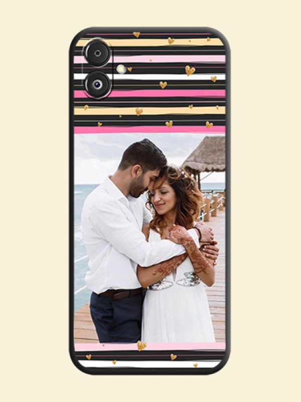 Multicolor Lines and Golden Love Symbols Design - Photo on Space Black Soft Matte Mobile Cover - Galaxy F14 5G