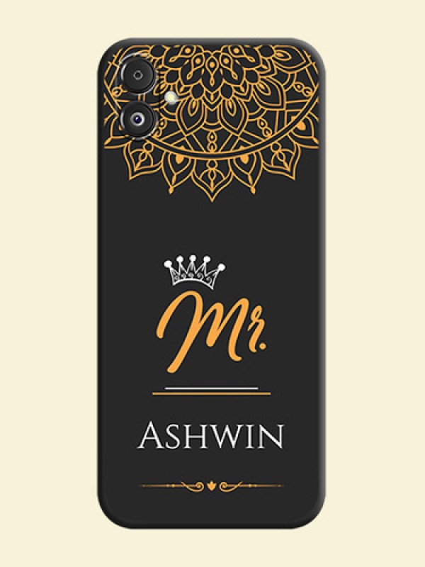 Mr Name with Floral Design on Personalised Space Black Soft Matte Cases - Galaxy F14 5G