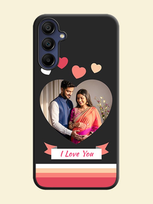 Love Shaped Photo with Colorful Stripes on Personalised Space Black Soft Matte Cases - Galaxy F15 5G