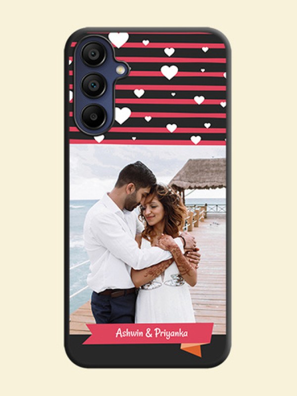 White Color Love Symbols with Pink Lines Pattern on Space Black Custom Soft Matte Phone Cases - Galaxy F15 5G