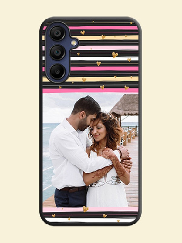 Multicolor Lines and Golden Love Symbols Design - Photo on Space Black Soft Matte Mobile Cover - Galaxy F15 5G
