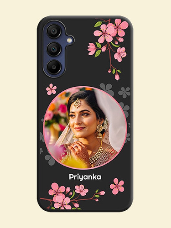 Round Image with Pink Color Floral Design - Photo on Space Black Soft Matte Back Cover - Galaxy F15 5G