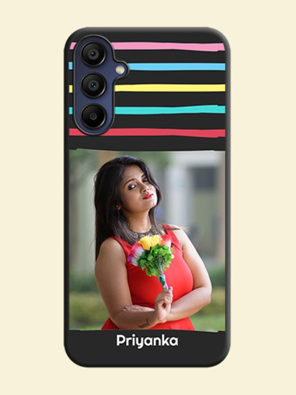 Multicolor Lines with Image on Space Black Personalized Soft Matte Phone Covers - Galaxy F15 5G