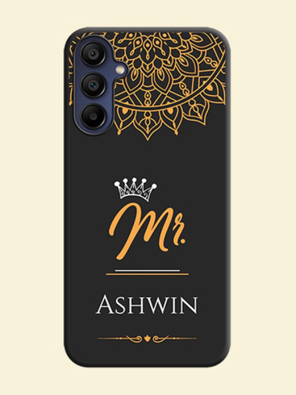Mr Name with Floral Design on Personalised Space Black Soft Matte Cases - Galaxy F15 5G