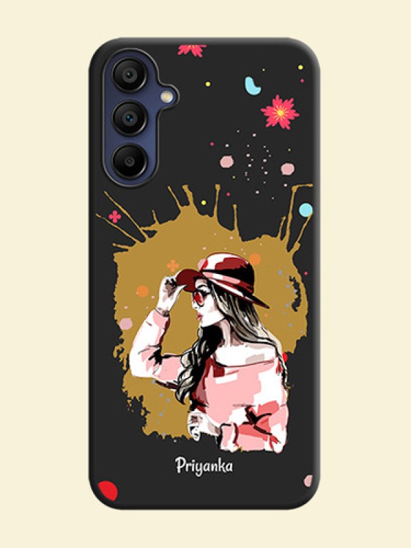 Mordern Lady With Color Splash Background With Custom Text On Space Black Personalized Soft Matte Phone Covers - Galaxy F15 5G