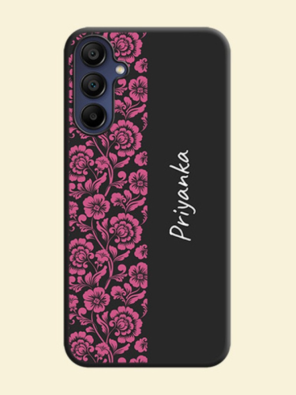 Pink Floral Pattern Design With Custom Text On Space Black Personalized Soft Matte Phone Covers - Galaxy F15 5G