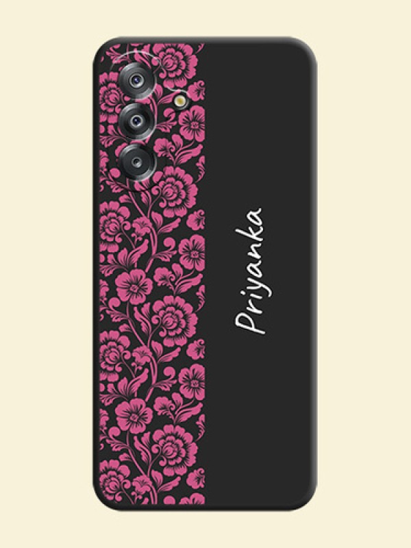 Pink Floral Pattern Design With Custom Text On Space Black Custom Soft Matte Mobile Back Cover - Samsung Galaxy F17 5G