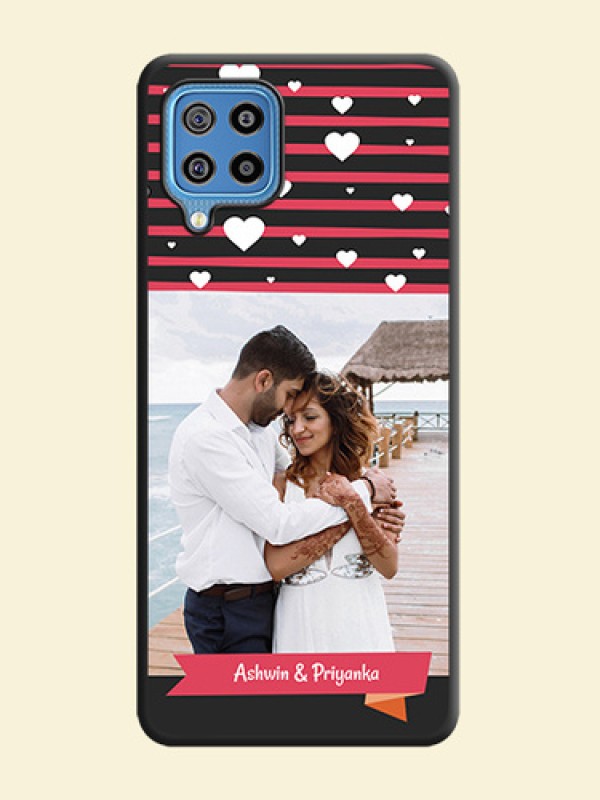 White Color Love Symbols with Pink Lines Pattern on Space Black Custom Soft Matte Phone Cases - Galaxy F22