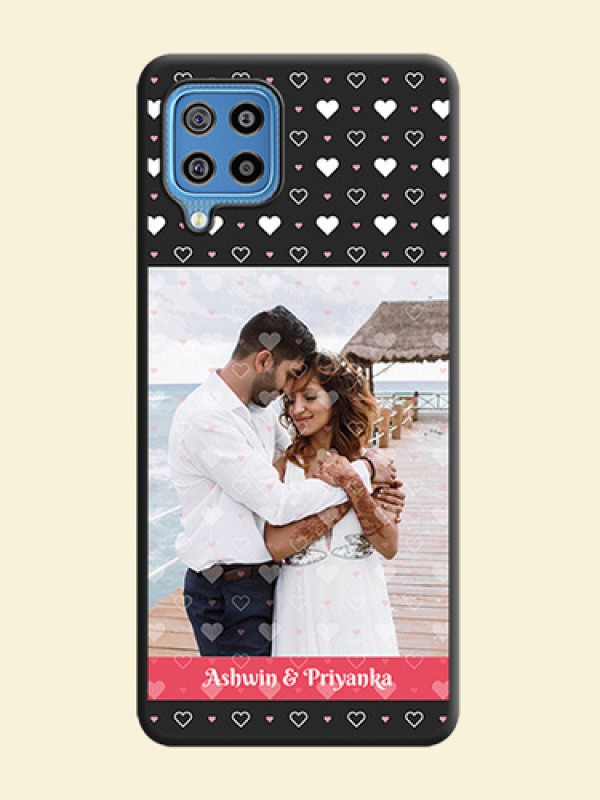 White Color Love Symbols with Text Design on Photo on Space Black Soft Matte Phone Cover - Galaxy F22