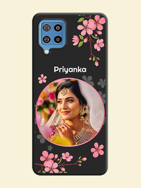 Round Image with Pink Color Floral Design on Photo on Space Black Soft Matte Back Cover - Galaxy F22