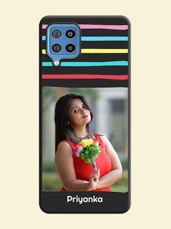 Multicolor Lines with Image on Space Black Personalized Soft Matte Phone Covers - Galaxy F22