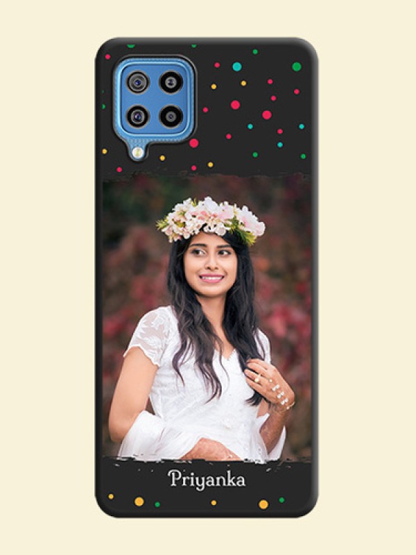 Multicolor Dotted Pattern with Text on Space Black Custom Soft Matte Phone Back Cover - Galaxy F22