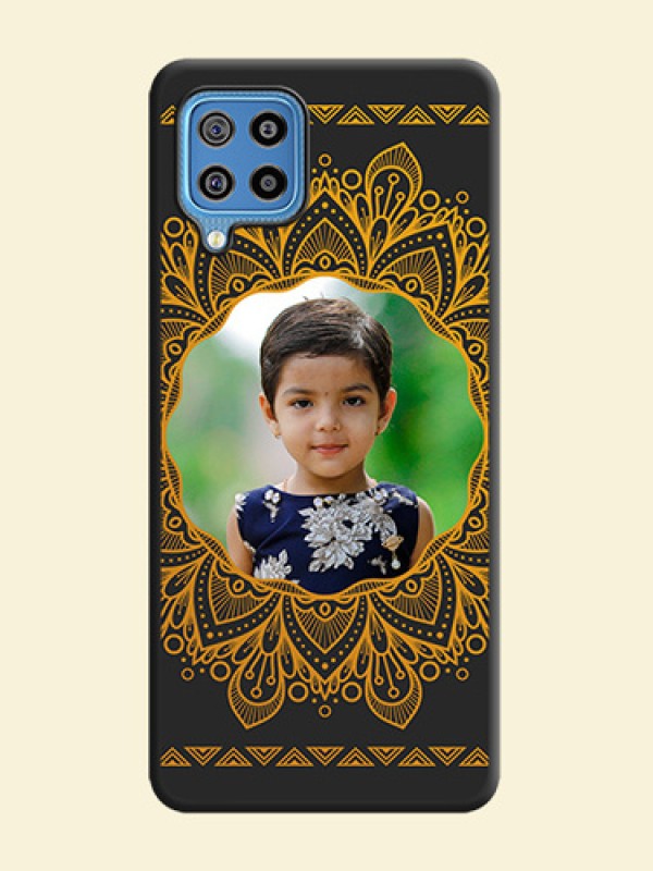 Round Image with Floral Design on Photo on Space Black Soft Matte Mobile Cover - Galaxy F22