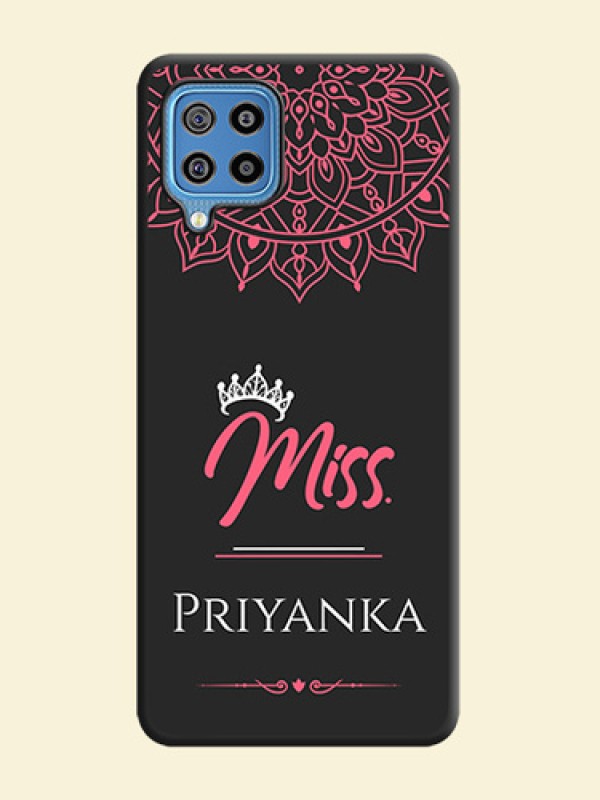 Mrs Name with Floral Design on Space Black Personalized Soft Matte Phone Covers - Galaxy F22