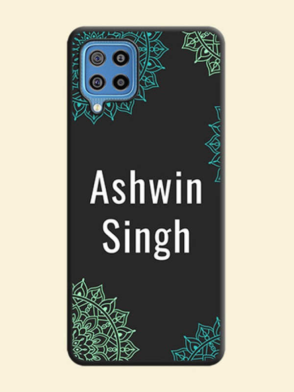 Your Name with Floral Design on Space Black Custom Soft Matte Back Cover - Galaxy F22