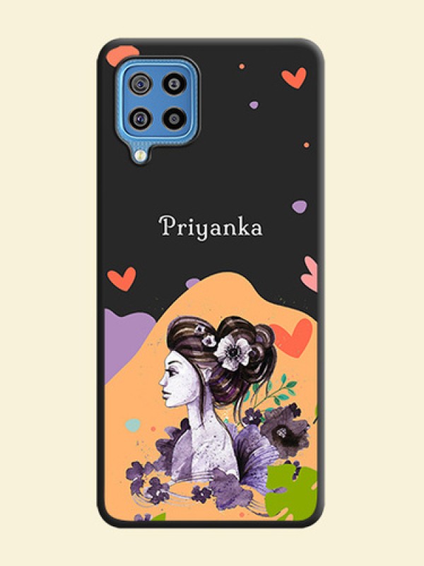 Namecase For Her With Fancy Lady Image On Space Black Personalized Soft Matte Phone Covers -Samsung Galaxy F22