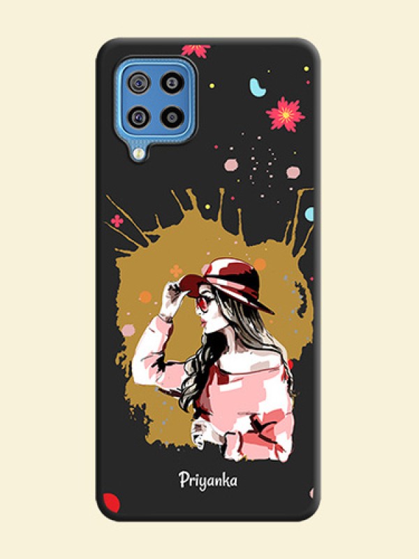 Mordern Lady With Color Splash Background With Custom Text On Space Black Personalized Soft Matte Phone Covers -Samsung Galaxy F22