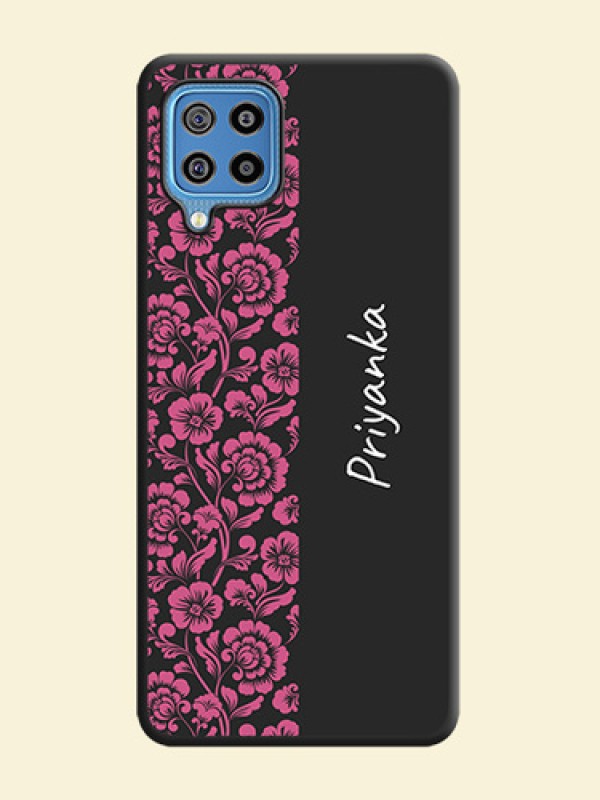 Pink Floral Pattern Design With Custom Text On Space Black Personalized Soft Matte Phone Covers -Samsung Galaxy F22