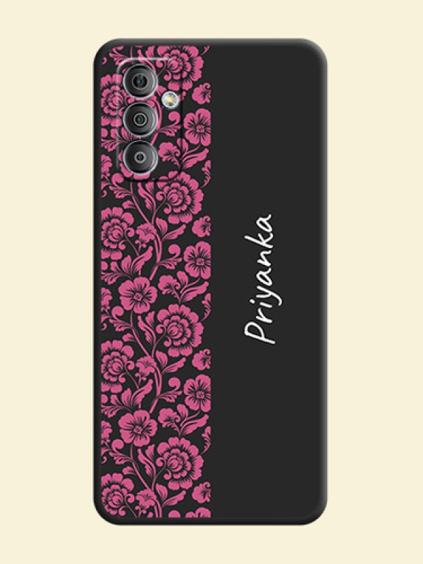 Pink Floral Pattern Design With Custom Text On Space Black Personalized Soft Matte Phone Covers -Samsung Galaxy F23