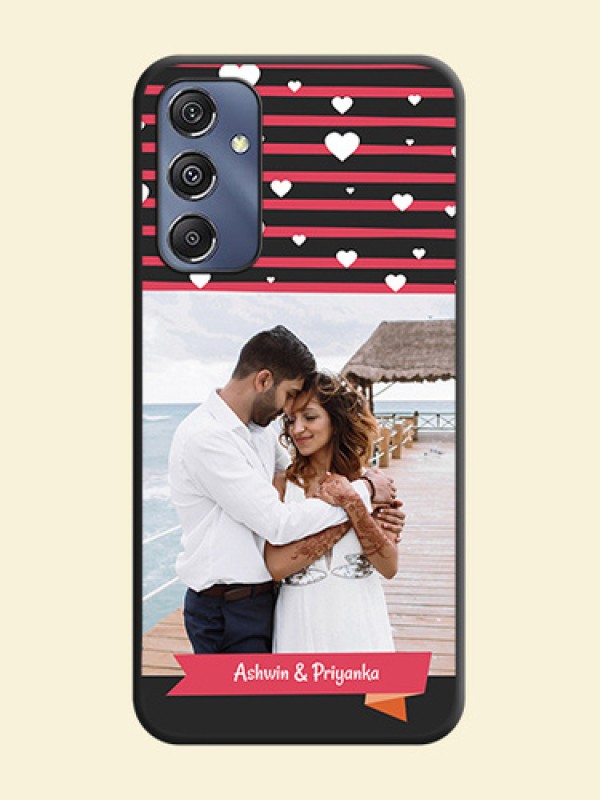 White Color Love Symbols with Pink Lines Pattern on Space Black Custom Soft Matte Phone Cases - Galaxy F34 5G