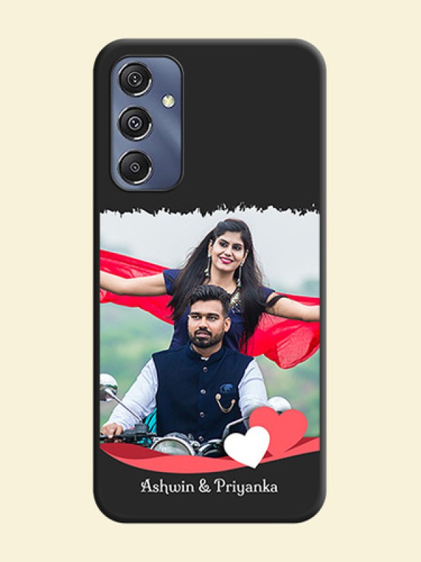Pink Color Love Shaped Ribbon Design with Text on Space Black Custom Soft Matte Phone Back Cover - Galaxy F34 5G