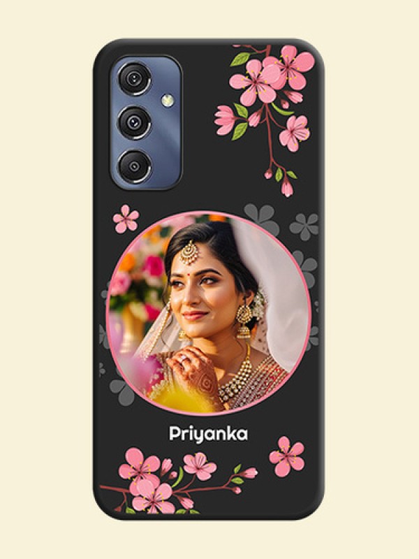 Round Image with Pink Color Floral Design - Photo on Space Black Soft Matte Back Cover - Galaxy F34 5G