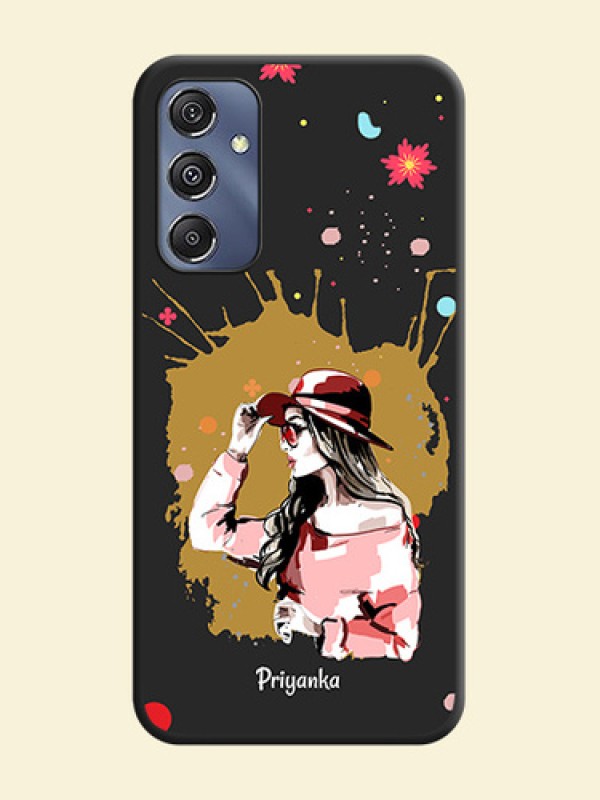Mordern Lady With Color Splash Background With Custom Text On Space Black Personalized Soft Matte Phone Covers - Galaxy F34 5G