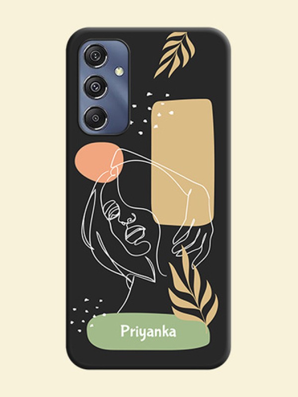 Custom Text With Line Art Of Women & Leaves Design On Space Black Personalized Soft Matte Phone Covers - Galaxy F34 5G