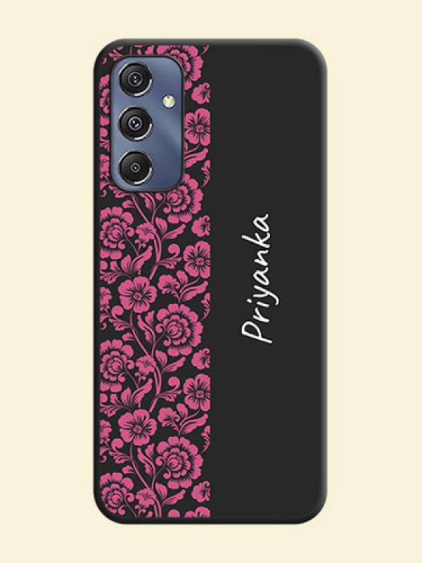 Pink Floral Pattern Design With Custom Text On Space Black Personalized Soft Matte Phone Covers - Galaxy F34 5G