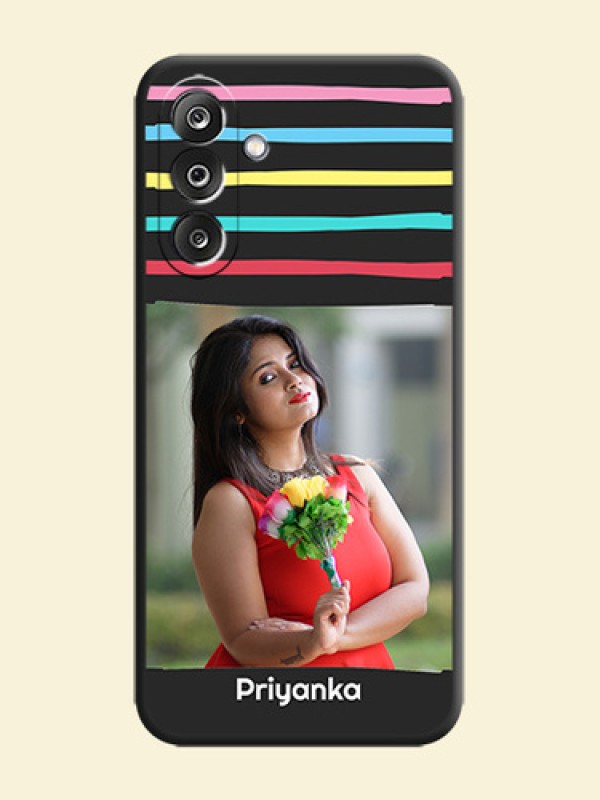 Multicolor Lines with Image On Space Black Custom Soft Matte Mobile Back Cover - Samsung Galaxy F36 5G