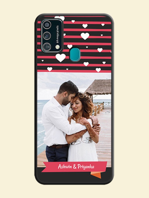 White Color Love Symbols with Pink Lines Pattern on Space Black Custom Soft Matte Phone Cases - Galaxy F41