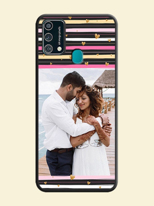 Multicolor Lines and Golden Love Symbols Design on Photo on Space Black Soft Matte Mobile Cover - Galaxy F41