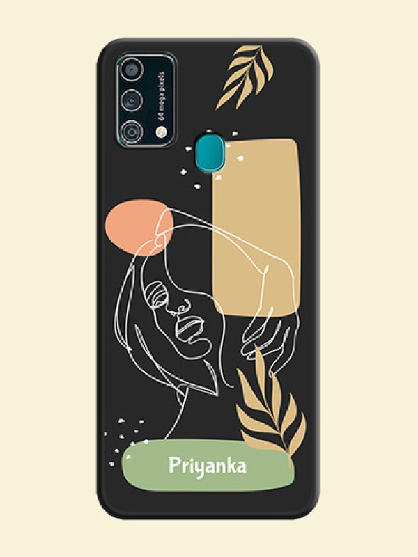 Custom Text With Line Art Of Women & Leaves Design On Space Black Personalized Soft Matte Phone Covers -Samsung Galaxy F41