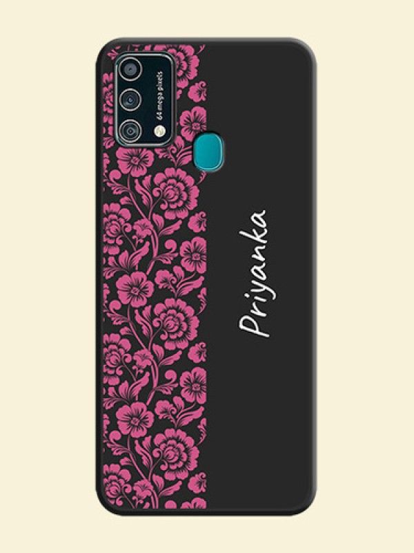 Pink Floral Pattern Design With Custom Text On Space Black Personalized Soft Matte Phone Covers -Samsung Galaxy F41