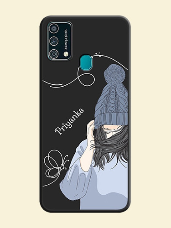 Girl With Blue Winter Outfiit Custom Text Design On Space Black Personalized Soft Matte Phone Covers -Samsung Galaxy F41