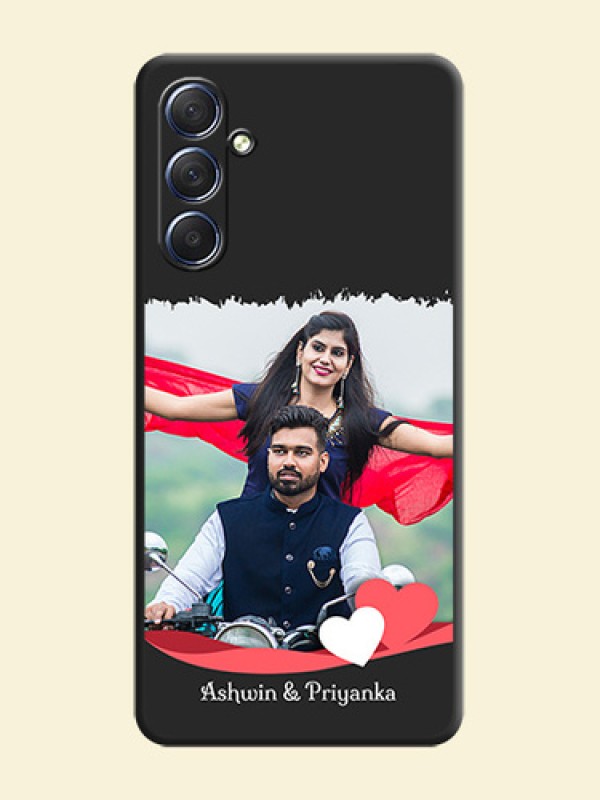 Pink Color Love Shaped Ribbon Design with Text on Space Black Custom Soft Matte Phone Back Cover - Galaxy F54 5G
