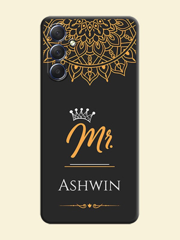 Mr Name with Floral Design on Personalised Space Black Soft Matte Cases - Galaxy F54 5G