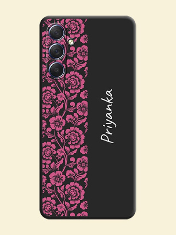 Pink Floral Pattern Design With Custom Text On Space Black Personalized Soft Matte Phone Covers - Galaxy F54 5G