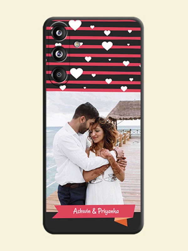 White Color Love Symbols with Pink Lines Pattern On Space Black Custom Soft Matte Mobile Back Cover - Galaxy F55 5G