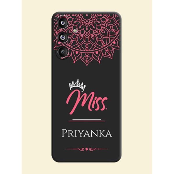 Mrs Name with Floral Design On Space Black Custom Soft Matte Mobile Back Cover - Galaxy F55 5G
