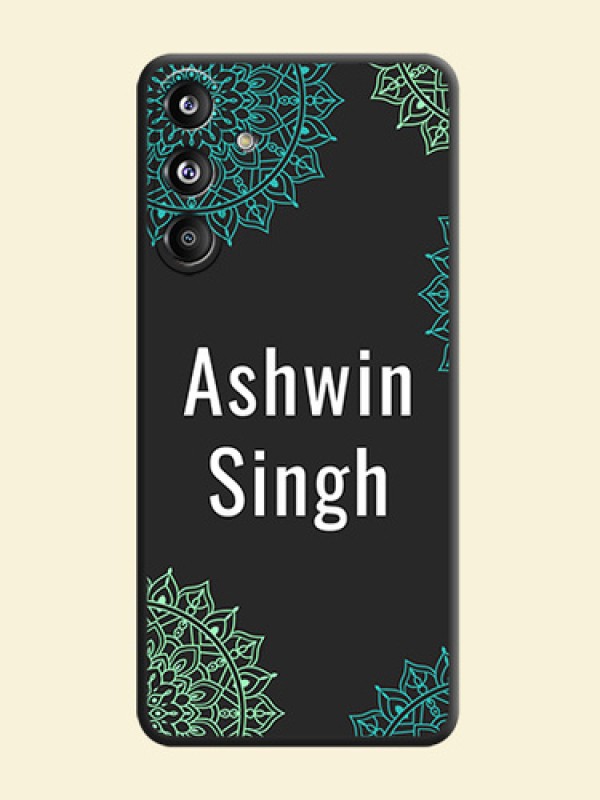 Your Name with Floral Design On Space Black Custom Soft Matte Mobile Back Cover - Galaxy F55 5G