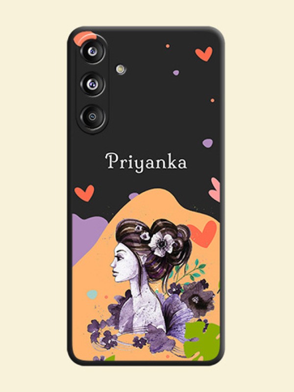 Namecase For Her With Fancy Lady Image On Space Black Custom Soft Matte Mobile Back Cover - Galaxy F55 5G