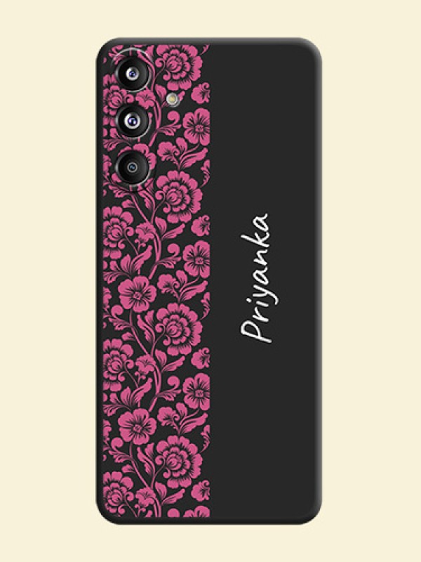 Pink Floral Pattern Design With Custom Text On Space Black Custom Soft Matte Mobile Back Cover - Galaxy F55 5G