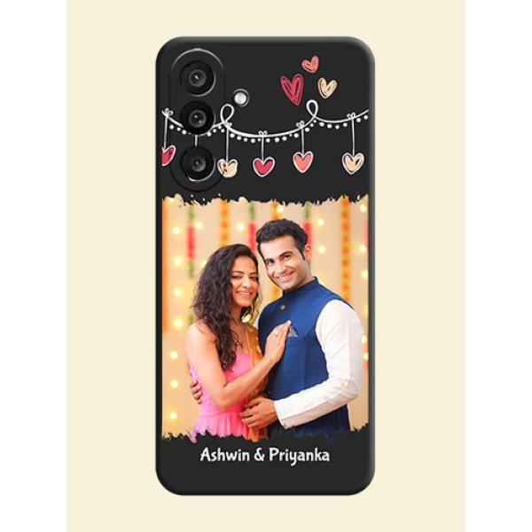 Pink Love Hangings with Name On Space Black Custom Soft Matte Mobile Back Cover - Samsung Galaxy F56 5G Pink Love Hangings with Name On Space Black Custom Soft Matte Mobile Back Cover - Samsung Galaxy F56 5G