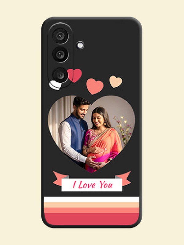 Love Shaped Photo with Colorful Stripes On Space Black Custom Soft Matte Mobile Back Cover - Samsung Galaxy F56 5G