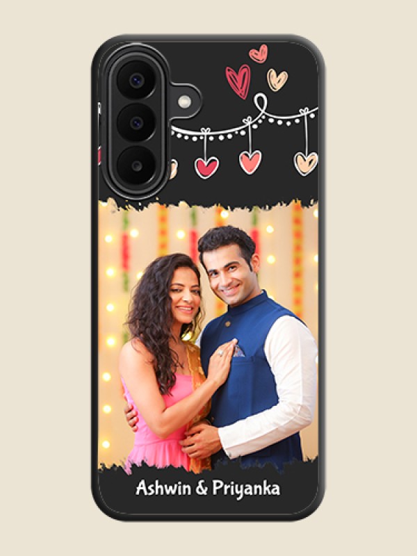 Pink Love Hangings with Name On Space Black Custom Soft Matte Mobile Back Cover - Samsung Galaxy F70 Pro 5G