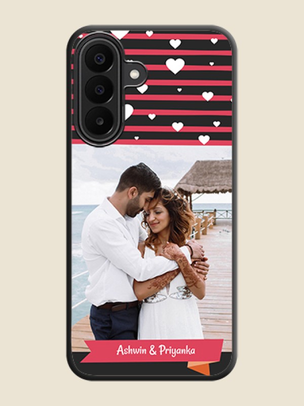 White Color Love Symbols with Pink Lines Pattern On Space Black Custom Soft Matte Mobile Back Cover - Samsung Galaxy F70 Pro 5G